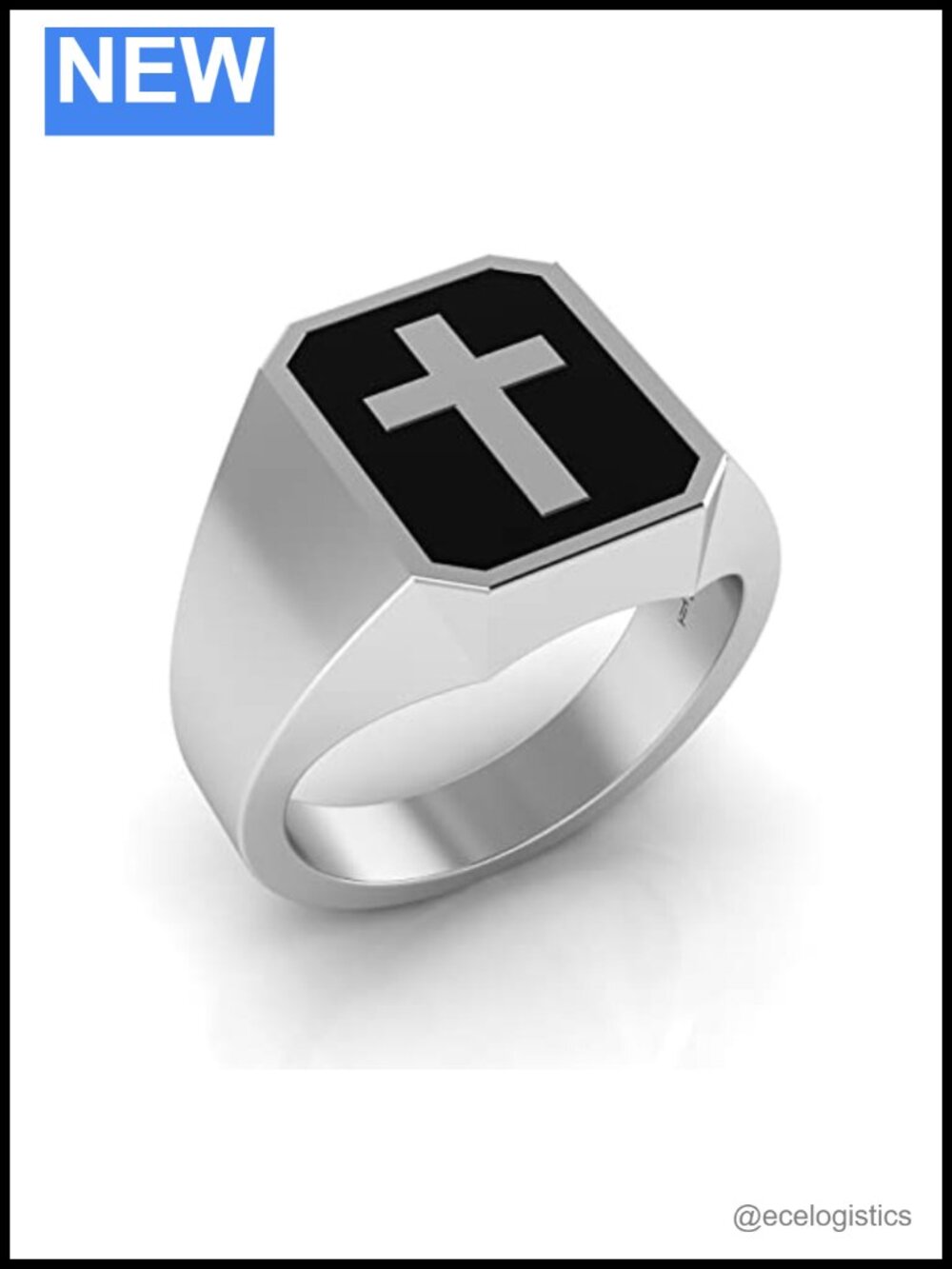 925 Sterling Silver Solid Signet Ring with Black Enamel